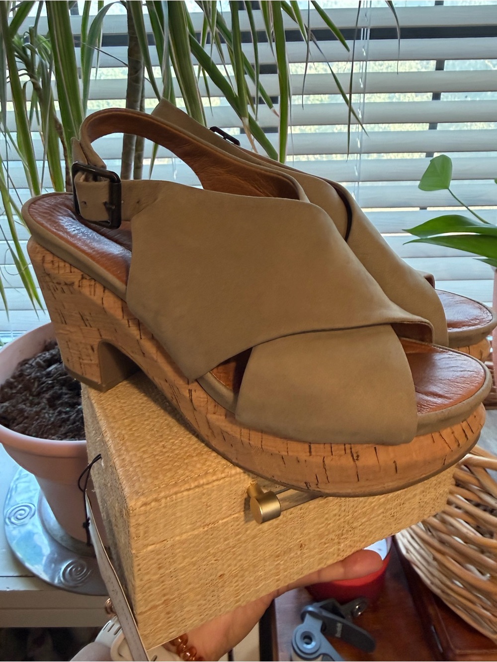 Gentle Souls by Kenneth Cole “Paulina” Leather Cork Wedge Sandals